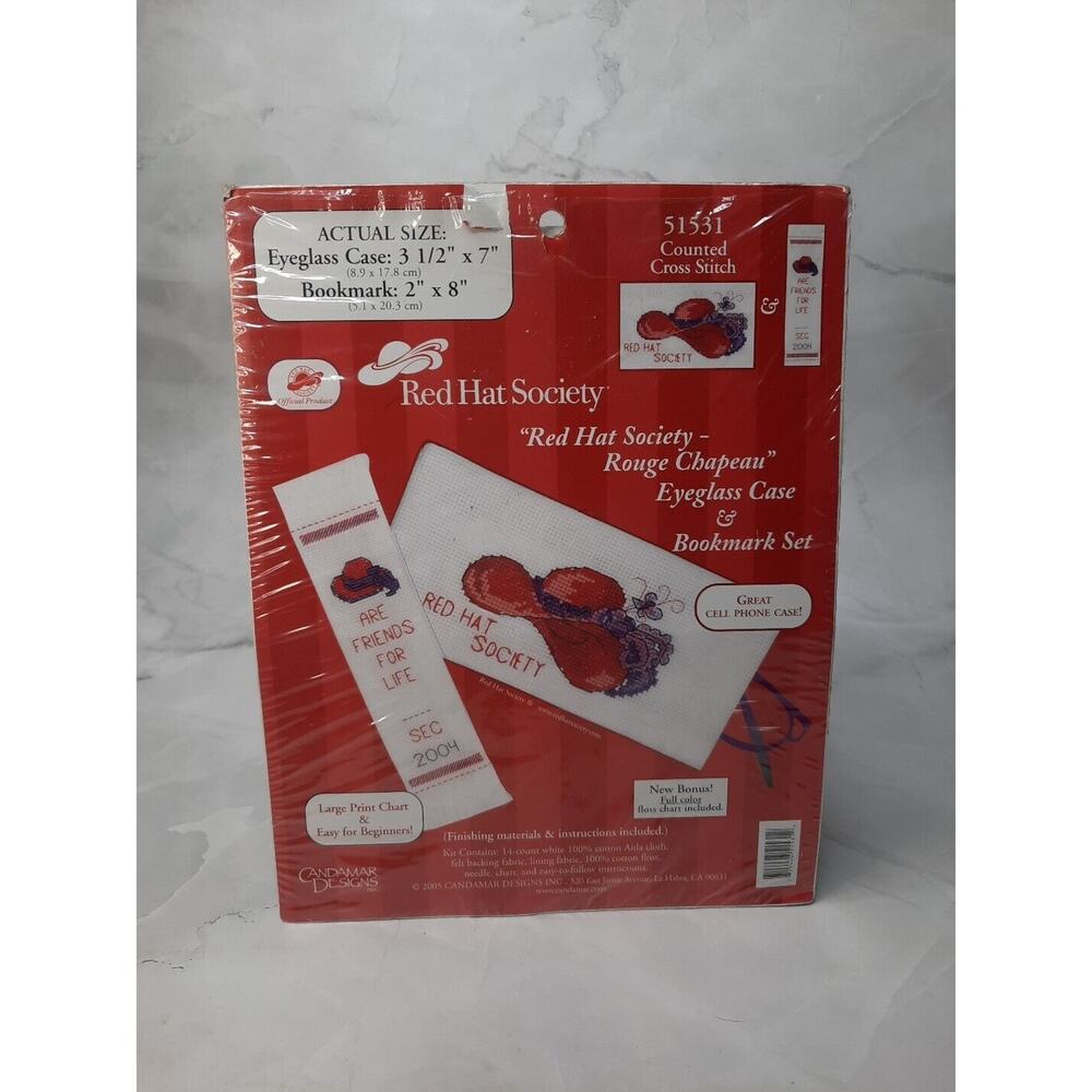Candamar Designs Red Hat Society Eyeglass and Bookmark Cross Stitc Kit New